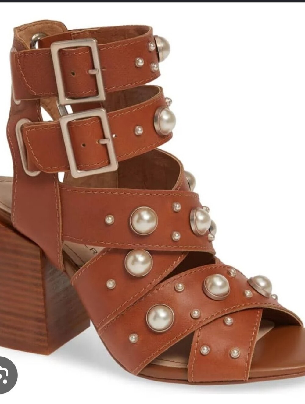 Kelsi Dagger Brown Pearl-Embellished Block Heel Sandals - Women